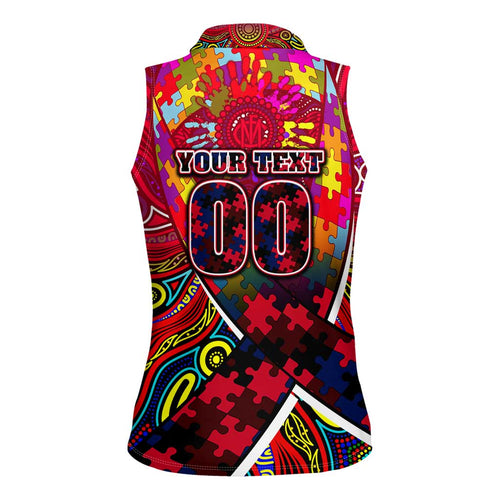Autism Awareness Australia Melbourne Demons Women Sleeveless Polo Shirt Aboriginal Indigenous Art