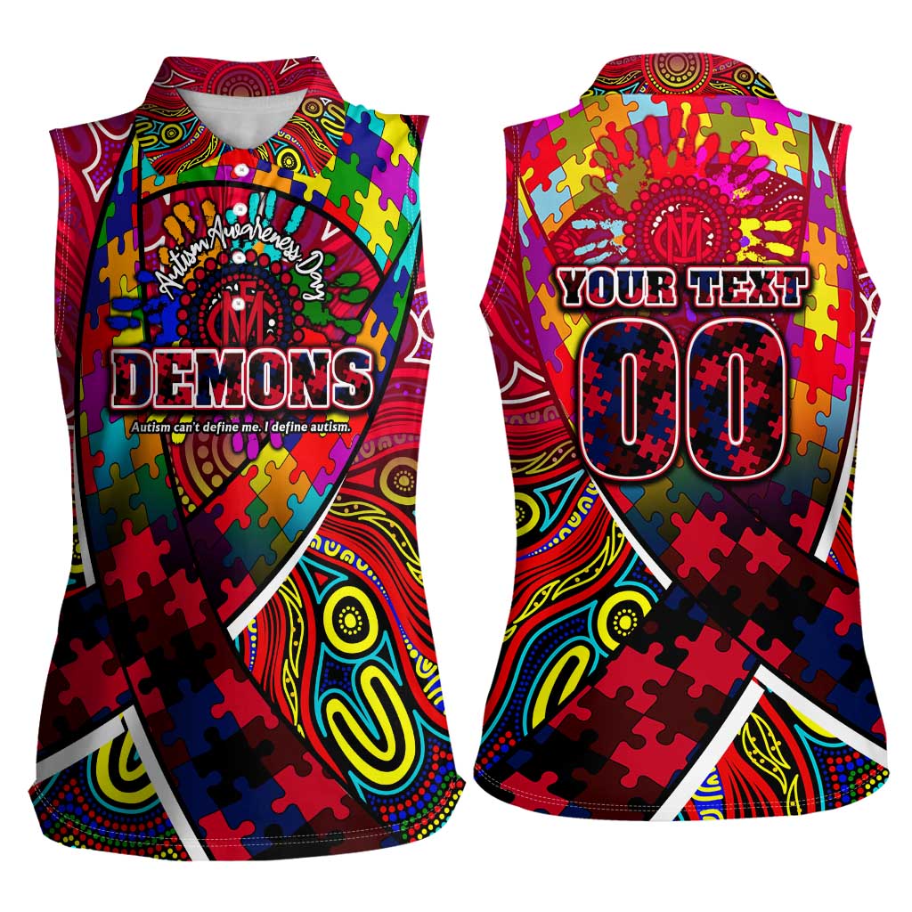 Autism Awareness Australia Melbourne Demons Women Sleeveless Polo Shirt Aboriginal Indigenous Art