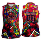 Autism Awareness Australia Melbourne Demons Women Sleeveless Polo Shirt Aboriginal Indigenous Art