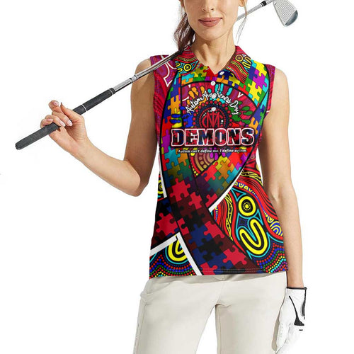 Autism Awareness Australia Melbourne Demons Women Sleeveless Polo Shirt Aboriginal Indigenous Art