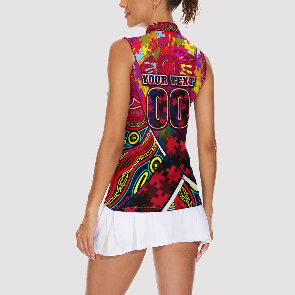 Autism Awareness Australia Melbourne Demons Women Sleeveless Polo Shirt Aboriginal Indigenous Art
