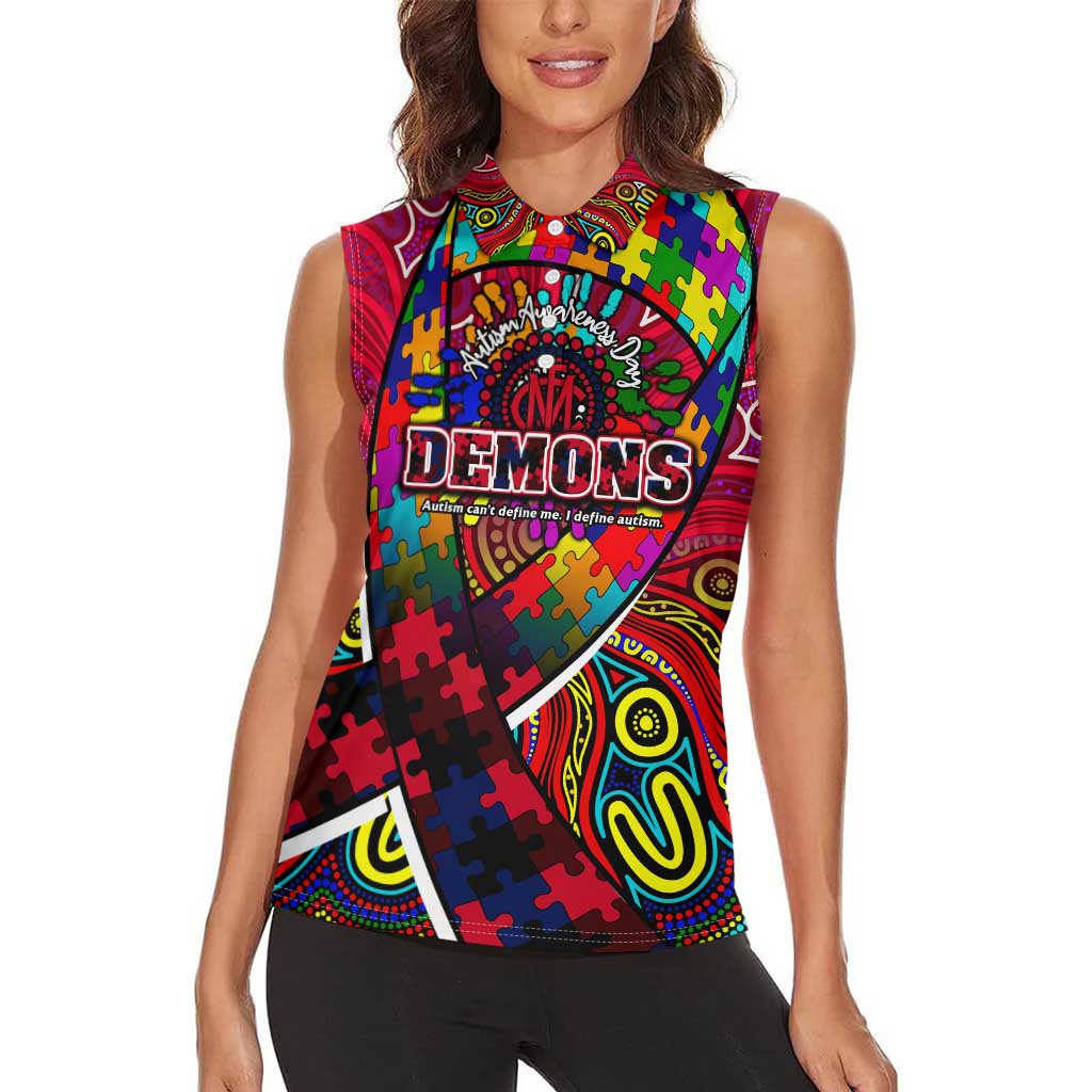 Autism Awareness Australia Melbourne Demons Women Sleeveless Polo Shirt Aboriginal Indigenous Art