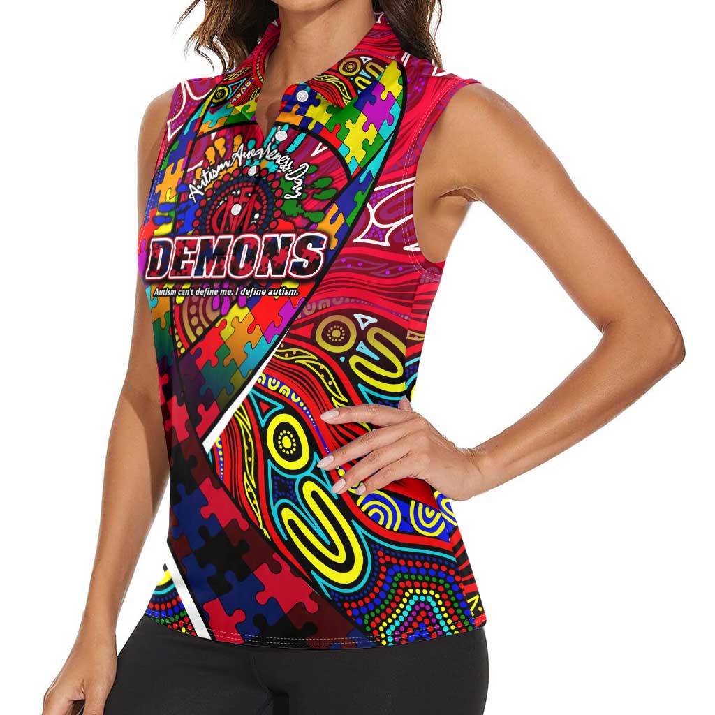 Autism Awareness Australia Melbourne Demons Women Sleeveless Polo Shirt Aboriginal Indigenous Art