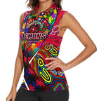 Autism Awareness Australia Melbourne Demons Women Sleeveless Polo Shirt Aboriginal Indigenous Art