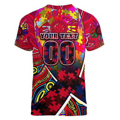 Autism Awareness Australia Melbourne Demons Women V-Neck T-Shirt Aboriginal Indigenous Art
