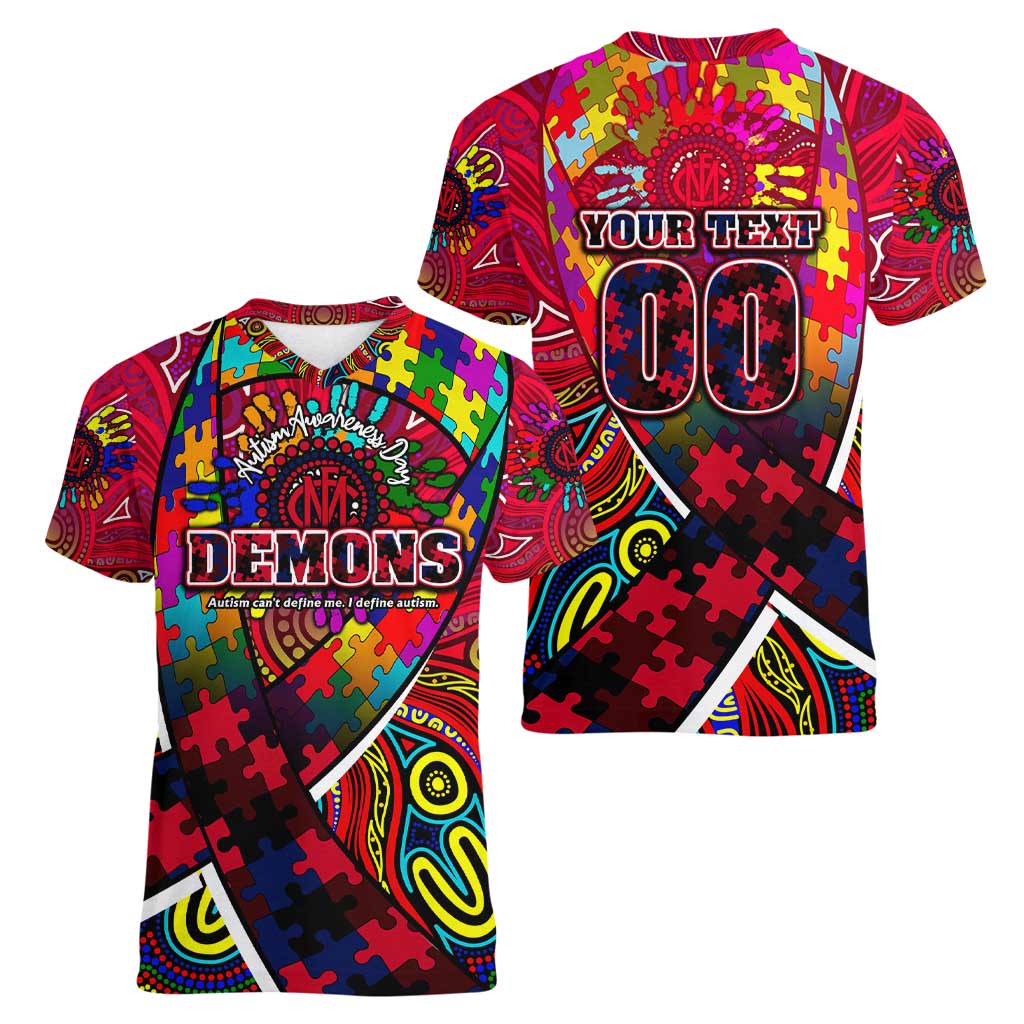 Autism Awareness Australia Melbourne Demons Women V-Neck T-Shirt Aboriginal Indigenous Art