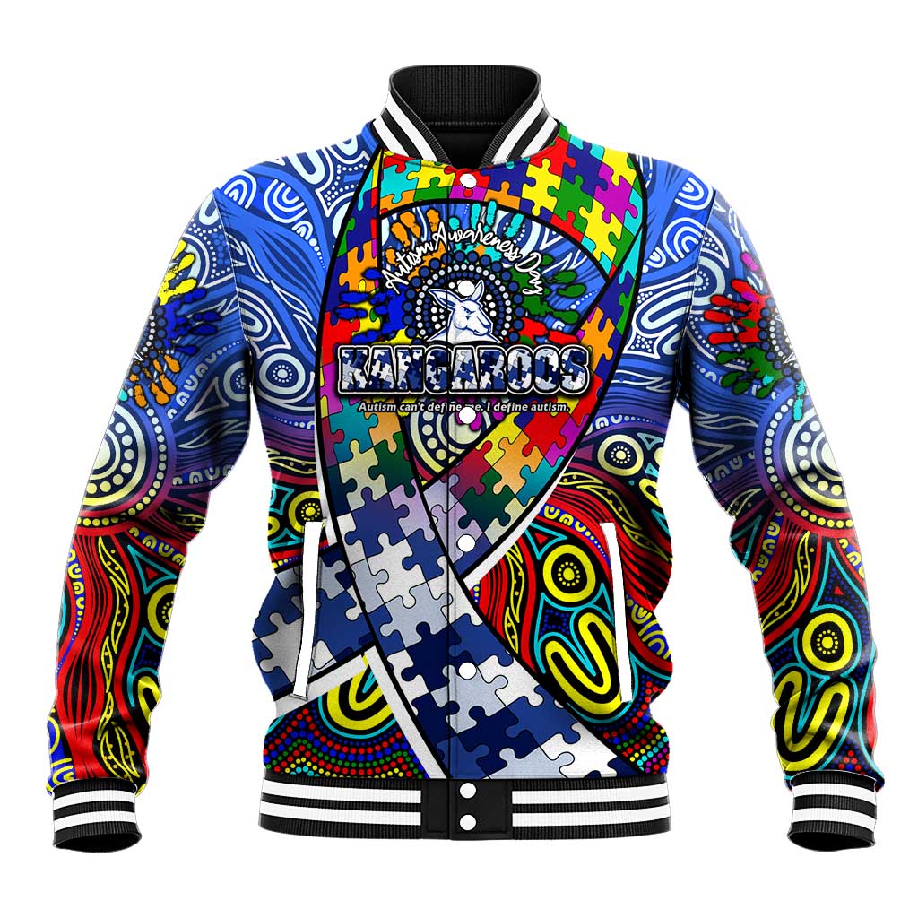 Autism Awareness Australia North Melbourne Kangaroos Baseball Jacket Aboriginal Indigenous Art