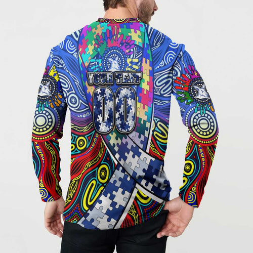 Autism Awareness Australia North Melbourne Kangaroos Button Sweatshirt Aboriginal Indigenous Art
