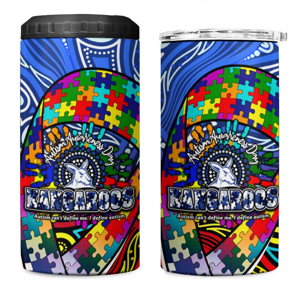Autism Awareness Australia North Melbourne Kangaroos 4 in 1 Can Cooler Tumbler Aboriginal Indigenous Art