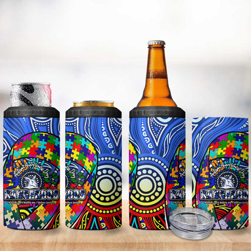 Autism Awareness Australia North Melbourne Kangaroos 4 in 1 Can Cooler Tumbler Aboriginal Indigenous Art