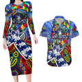 Autism Awareness Australia North Melbourne Kangaroos Couples Matching Long Sleeve Bodycon Dress and Hawaiian Shirt Aboriginal Indigenous Art