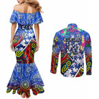 Autism Awareness Australia North Melbourne Kangaroos Couples Matching Mermaid Dress and Long Sleeve Button Shirt Aboriginal Indigenous Art