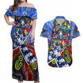 Autism Awareness Australia North Melbourne Kangaroos Couples Matching Off Shoulder Maxi Dress and Hawaiian Shirt Aboriginal Indigenous Art