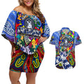 Autism Awareness Australia North Melbourne Kangaroos Couples Matching Off Shoulder Short Dress and Hawaiian Shirt Aboriginal Indigenous Art