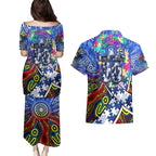 Autism Awareness Australia North Melbourne Kangaroos Couples Matching Puletasi and Hawaiian Shirt Aboriginal Indigenous Art