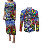 Autism Awareness Australia North Melbourne Kangaroos Couples Matching Puletasi and Long Sleeve Button Shirt Aboriginal Indigenous Art