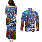 Autism Awareness Australia North Melbourne Kangaroos Couples Matching Puletasi and Long Sleeve Button Shirt Aboriginal Indigenous Art