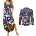 Autism Awareness Australia North Melbourne Kangaroos Couples Matching Summer Maxi Dress and Long Sleeve Button Shirt Aboriginal Indigenous Art
