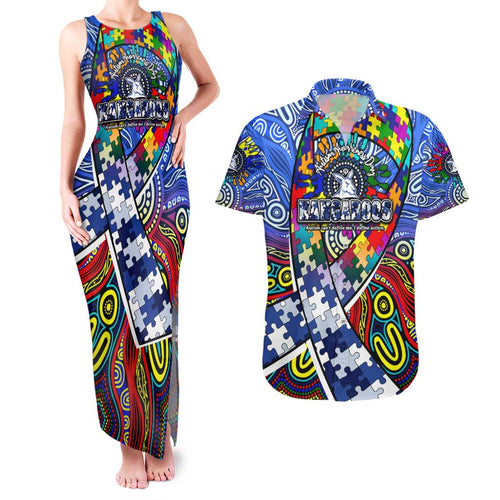 Autism Awareness Australia North Melbourne Kangaroos Couples Matching Tank Maxi Dress and Hawaiian Shirt Aboriginal Indigenous Art