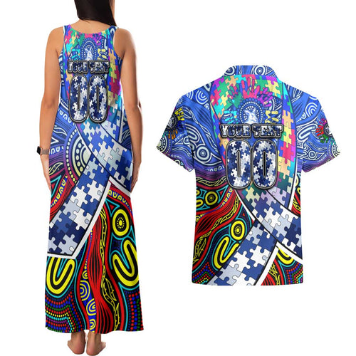 Autism Awareness Australia North Melbourne Kangaroos Couples Matching Tank Maxi Dress and Hawaiian Shirt Aboriginal Indigenous Art