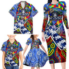 Autism Awareness Australia North Melbourne Kangaroos Family Matching Long Sleeve Bodycon Dress and Hawaiian Shirt Aboriginal Indigenous Art