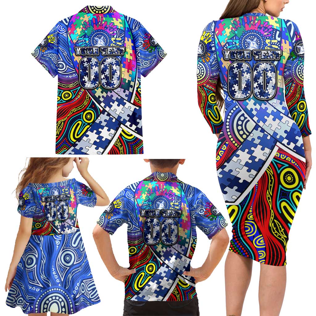 Autism Awareness Australia North Melbourne Kangaroos Family Matching Long Sleeve Bodycon Dress and Hawaiian Shirt Aboriginal Indigenous Art