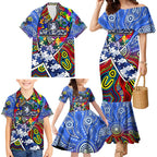 Autism Awareness Australia North Melbourne Kangaroos Family Matching Mermaid Dress and Hawaiian Shirt Aboriginal Indigenous Art