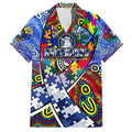Autism Awareness Australia North Melbourne Kangaroos Family Matching Off The Shoulder Long Sleeve Dress and Hawaiian Shirt Aboriginal Indigenous Art