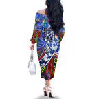 Autism Awareness Australia North Melbourne Kangaroos Family Matching Off The Shoulder Long Sleeve Dress and Hawaiian Shirt Aboriginal Indigenous Art