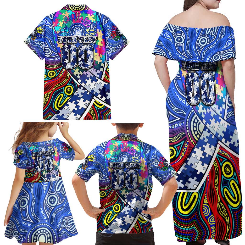 Autism Awareness Australia North Melbourne Kangaroos Family Matching Off Shoulder Maxi Dress and Hawaiian Shirt Aboriginal Indigenous Art