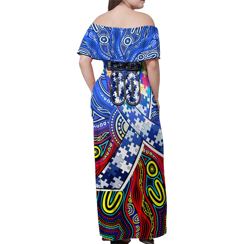 Autism Awareness Australia North Melbourne Kangaroos Family Matching Off Shoulder Maxi Dress and Hawaiian Shirt Aboriginal Indigenous Art
