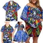 Autism Awareness Australia North Melbourne Kangaroos Family Matching Off Shoulder Short Dress and Hawaiian Shirt Aboriginal Indigenous Art