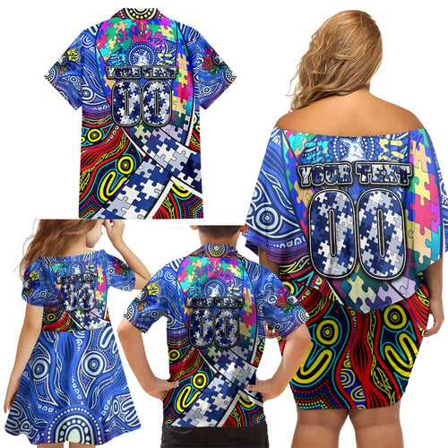 Autism Awareness Australia North Melbourne Kangaroos Family Matching Off Shoulder Short Dress and Hawaiian Shirt Aboriginal Indigenous Art