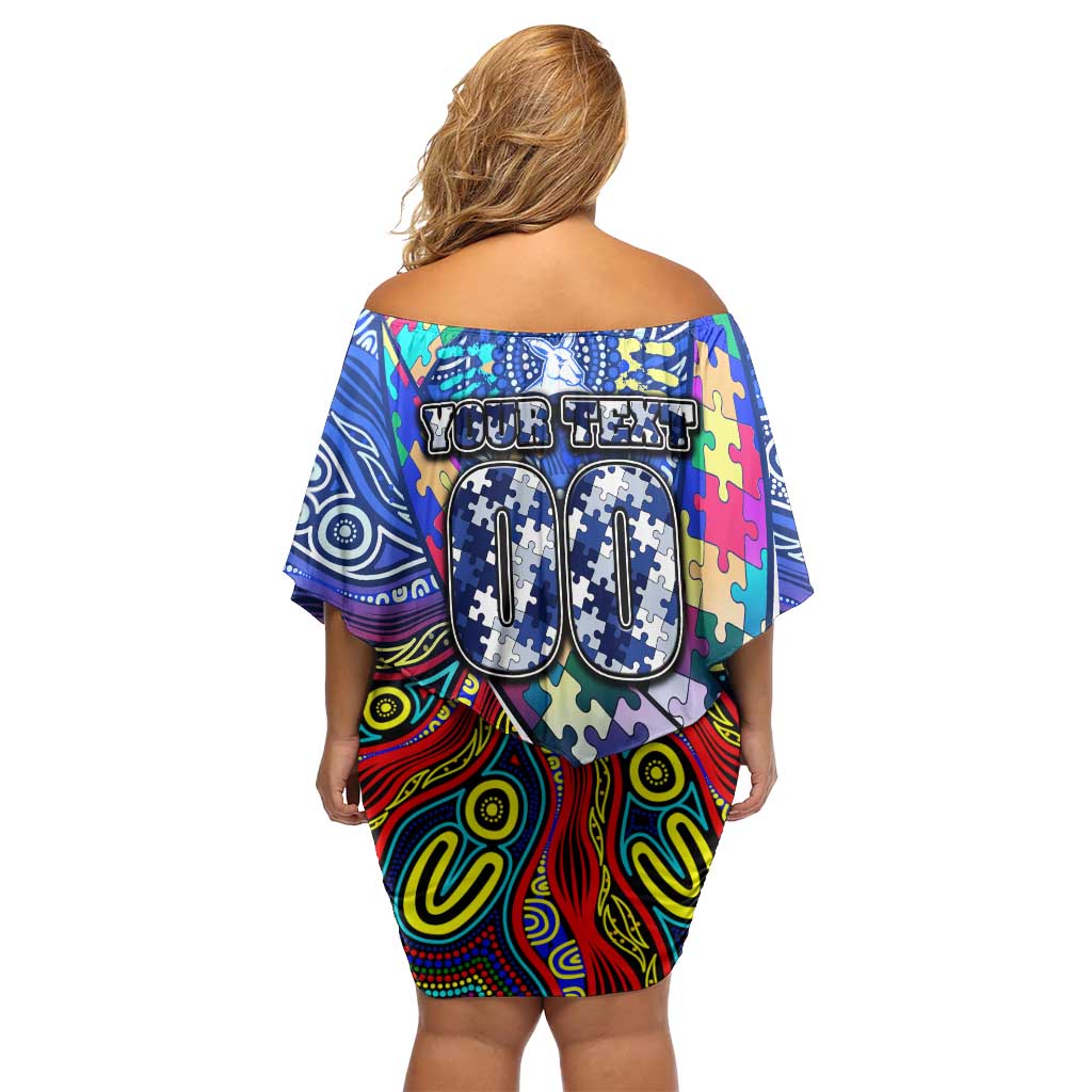 Autism Awareness Australia North Melbourne Kangaroos Family Matching Off Shoulder Short Dress and Hawaiian Shirt Aboriginal Indigenous Art