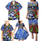 Autism Awareness Australia North Melbourne Kangaroos Family Matching Puletasi and Hawaiian Shirt Aboriginal Indigenous Art