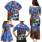 Autism Awareness Australia North Melbourne Kangaroos Family Matching Puletasi and Hawaiian Shirt Aboriginal Indigenous Art