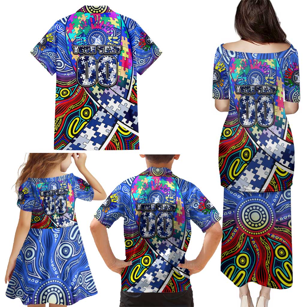Autism Awareness Australia North Melbourne Kangaroos Family Matching Puletasi and Hawaiian Shirt Aboriginal Indigenous Art