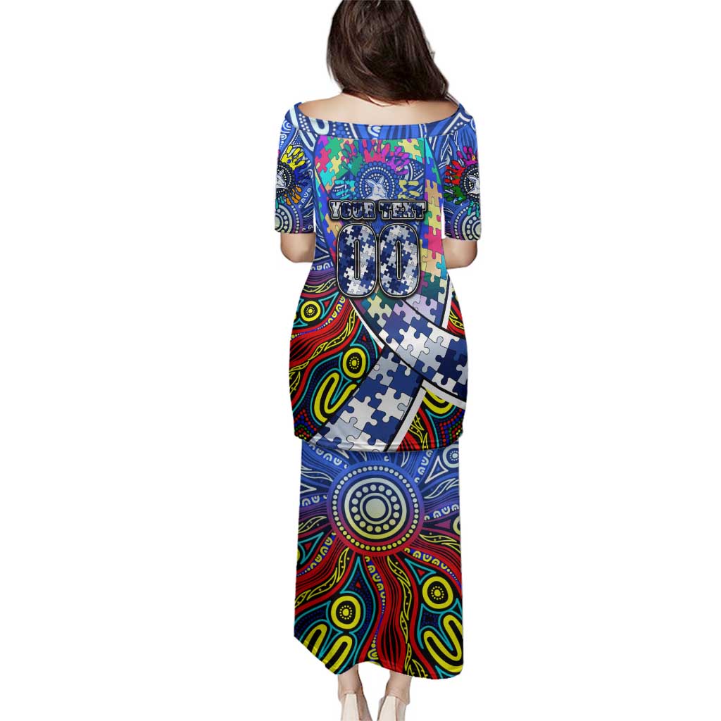 Autism Awareness Australia North Melbourne Kangaroos Family Matching Puletasi and Hawaiian Shirt Aboriginal Indigenous Art