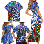 Autism Awareness Australia North Melbourne Kangaroos Family Matching Short Sleeve Bodycon Dress and Hawaiian Shirt Aboriginal Indigenous Art