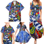 Autism Awareness Australia North Melbourne Kangaroos Family Matching Summer Maxi Dress and Hawaiian Shirt Aboriginal Indigenous Art