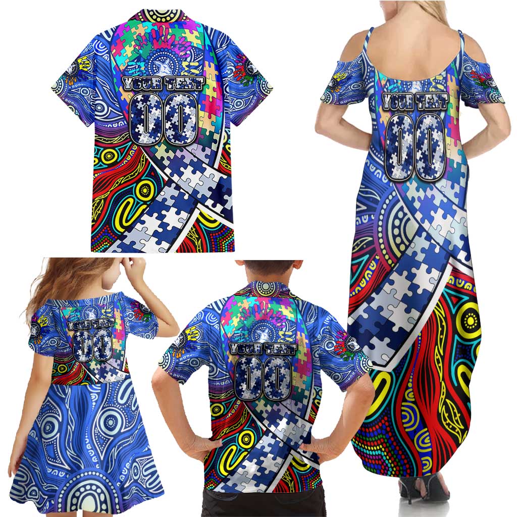 Autism Awareness Australia North Melbourne Kangaroos Family Matching Summer Maxi Dress and Hawaiian Shirt Aboriginal Indigenous Art