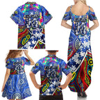 Autism Awareness Australia North Melbourne Kangaroos Family Matching Summer Maxi Dress and Hawaiian Shirt Aboriginal Indigenous Art