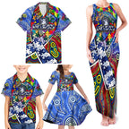 Autism Awareness Australia North Melbourne Kangaroos Family Matching Tank Maxi Dress and Hawaiian Shirt Aboriginal Indigenous Art