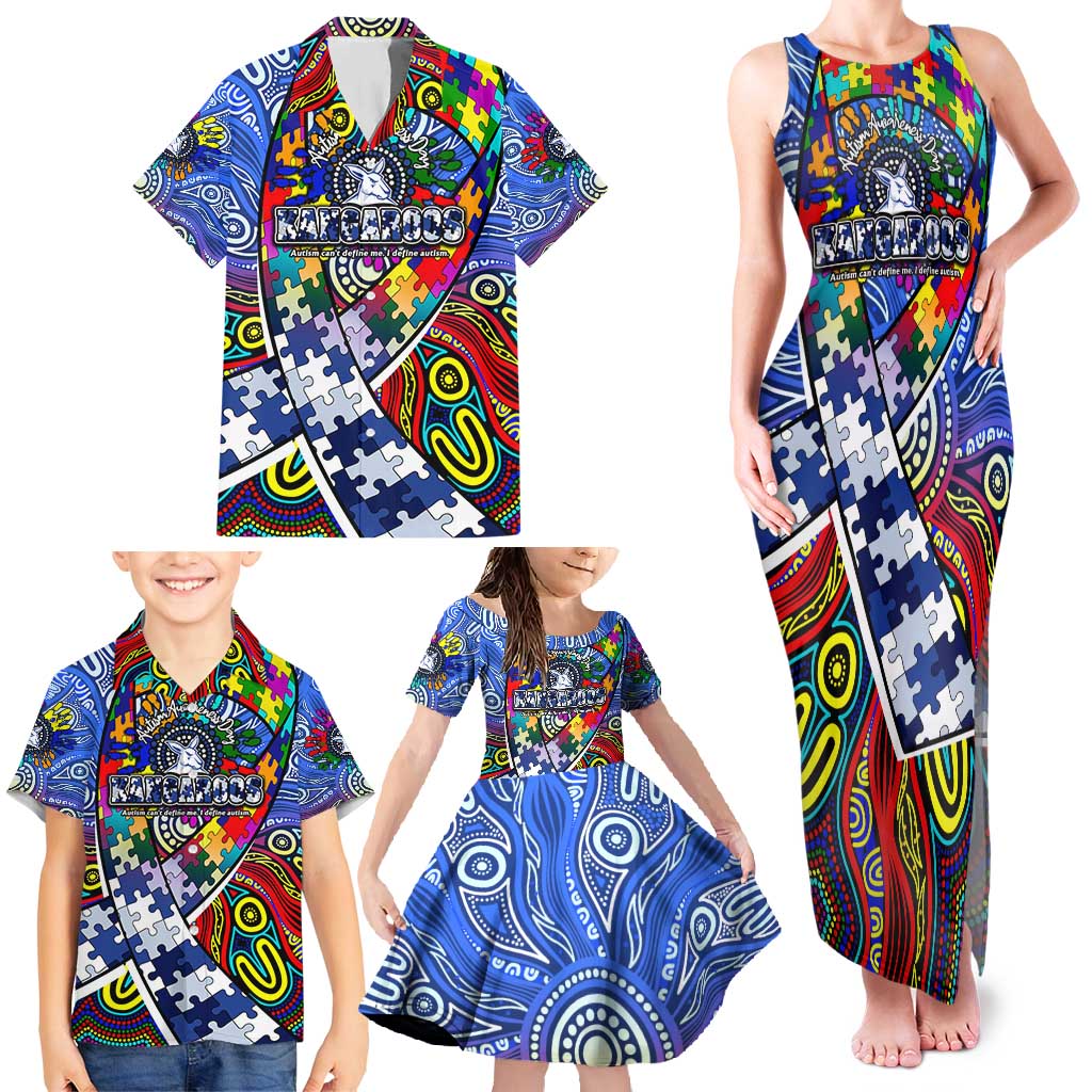 Autism Awareness Australia North Melbourne Kangaroos Family Matching Tank Maxi Dress and Hawaiian Shirt Aboriginal Indigenous Art