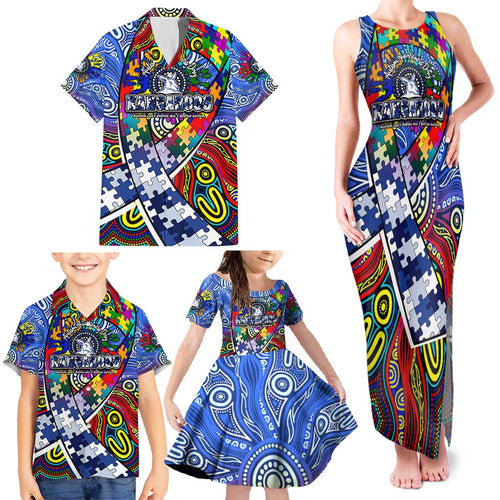 Autism Awareness Australia North Melbourne Kangaroos Family Matching Tank Maxi Dress and Hawaiian Shirt Aboriginal Indigenous Art