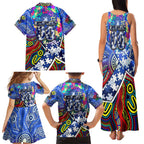 Autism Awareness Australia North Melbourne Kangaroos Family Matching Tank Maxi Dress and Hawaiian Shirt Aboriginal Indigenous Art