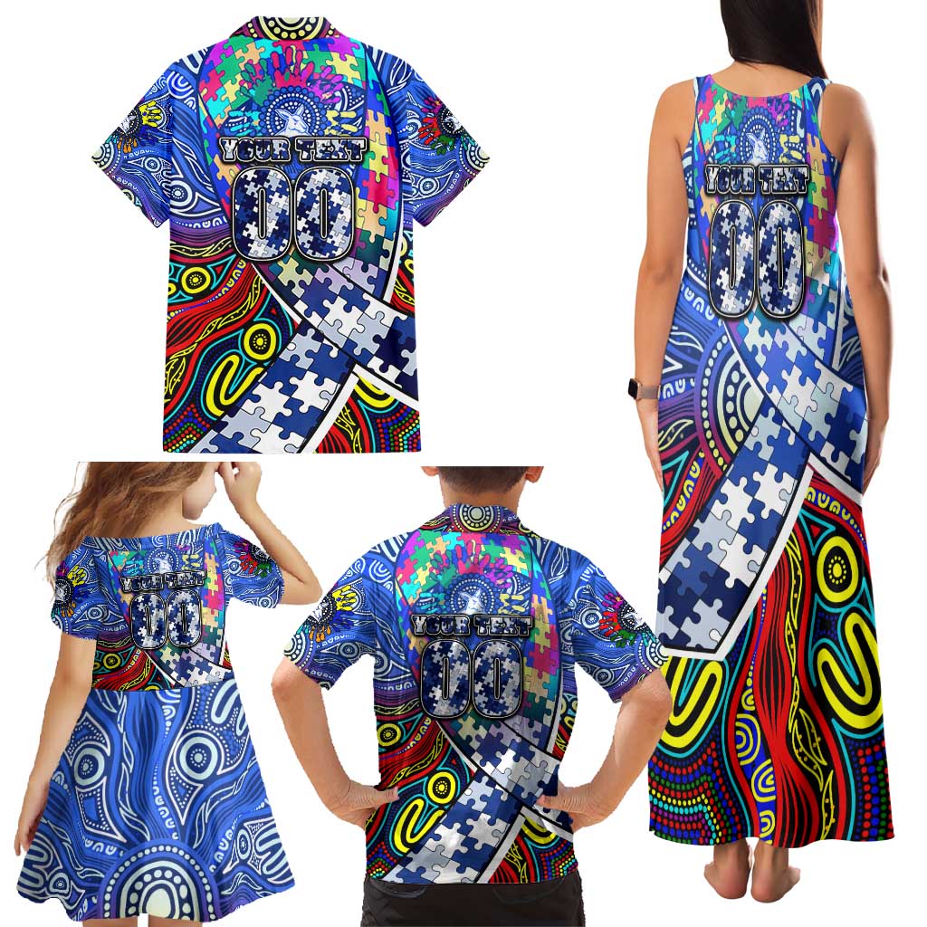 Autism Awareness Australia North Melbourne Kangaroos Family Matching Tank Maxi Dress and Hawaiian Shirt Aboriginal Indigenous Art