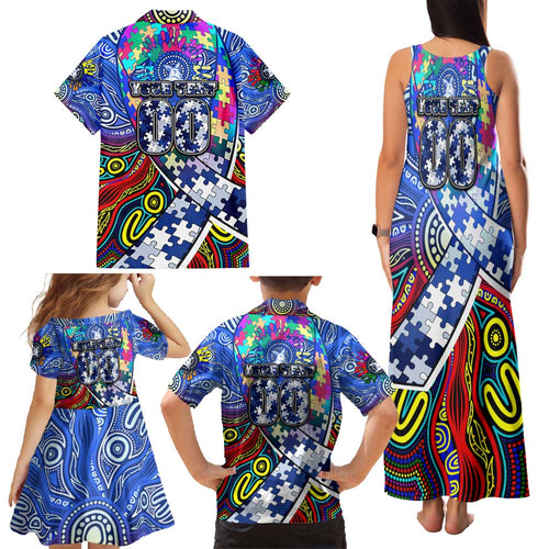 Autism Awareness Australia North Melbourne Kangaroos Family Matching Tank Maxi Dress and Hawaiian Shirt Aboriginal Indigenous Art