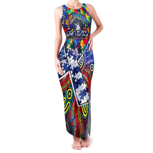 Autism Awareness Australia North Melbourne Kangaroos Family Matching Tank Maxi Dress and Hawaiian Shirt Aboriginal Indigenous Art