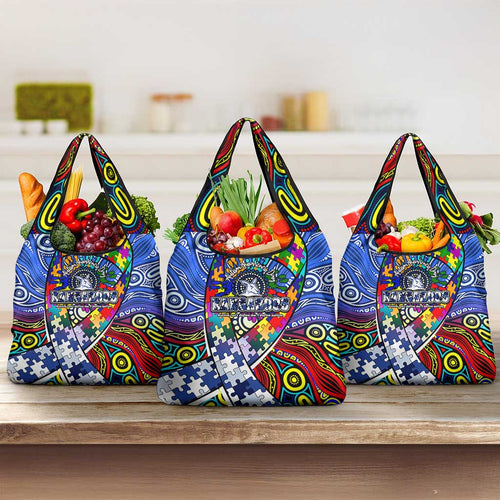 Autism Awareness Australia North Melbourne Kangaroos Grocery Bag Aboriginal Indigenous Art